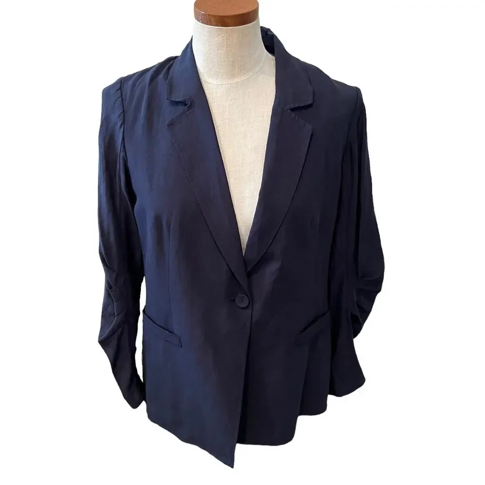 Kobi Halperin Torryn Unstructured Navy Blue Cinched Sleeve Blazer M